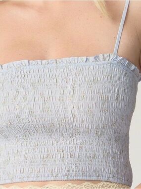 Pale Blue Smocked Spaghetti Strap Crop Top
